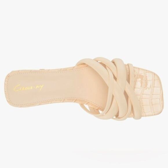Circus by Sam Edelman Janessa Sandals 9.5 Cream Slip-On Strappy Square Toe Heels - Picture 4 of 8